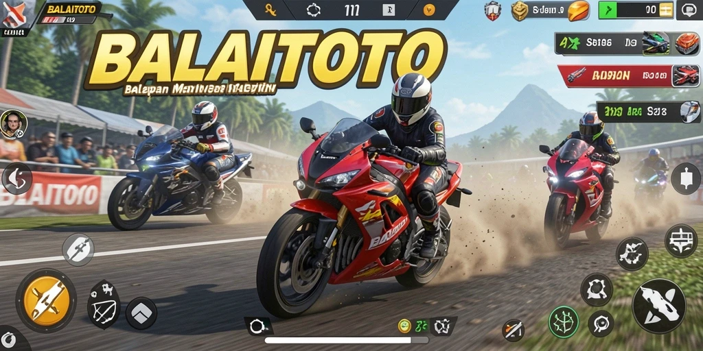 Tampilan gameplay balapan motor di BALAITOTO yang mendebarkan.