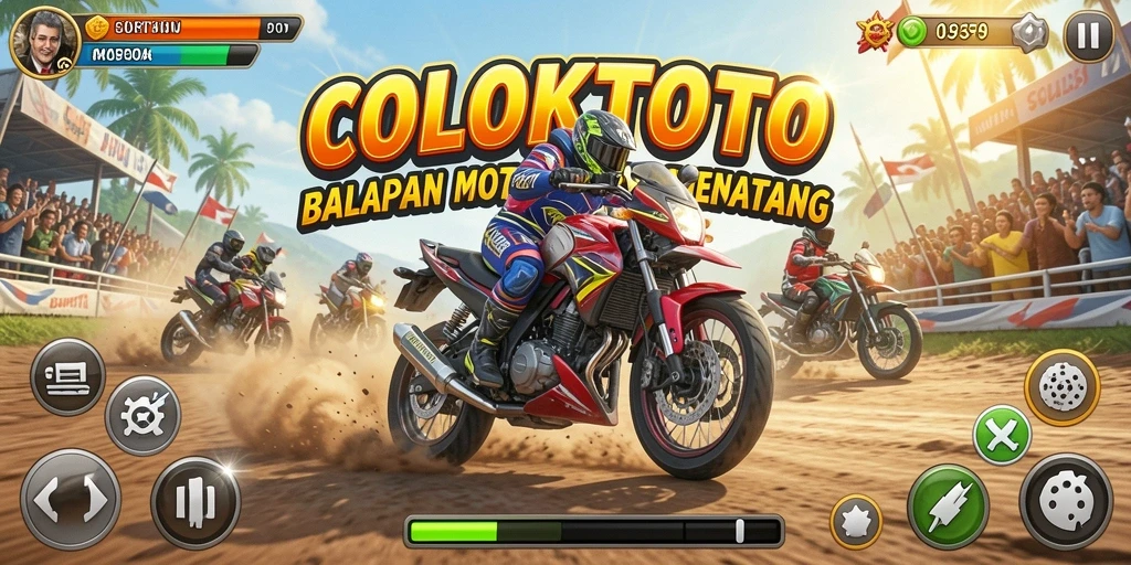 Screenshot gameplay COLOKTOTO dengan balapan motor yang mendebarkan.