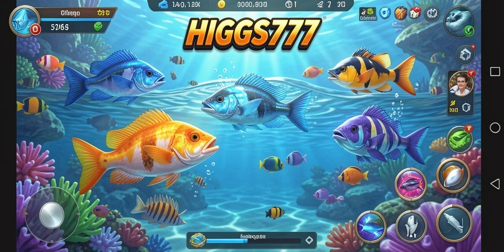 Tampilan gameplay HIGGS777 menunjukkan aksi menembak ikan yang seru.