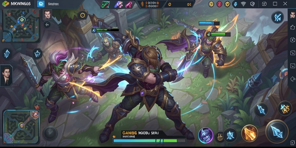 Tampilan gameplay seru dalam pertempuran MOBA MKWIN666